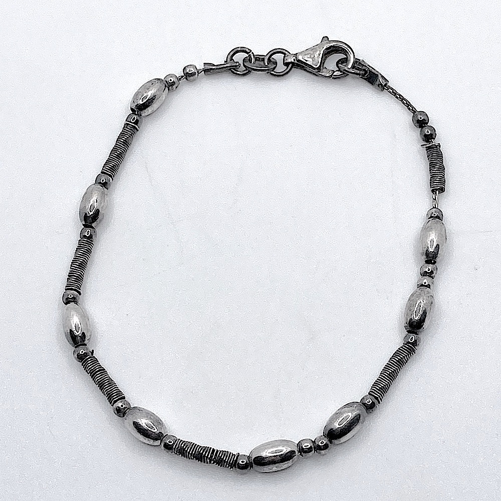 𝅺vtg Sterling Silver Double Circle & Ball Link Bracelet Lobster Clasp 7”